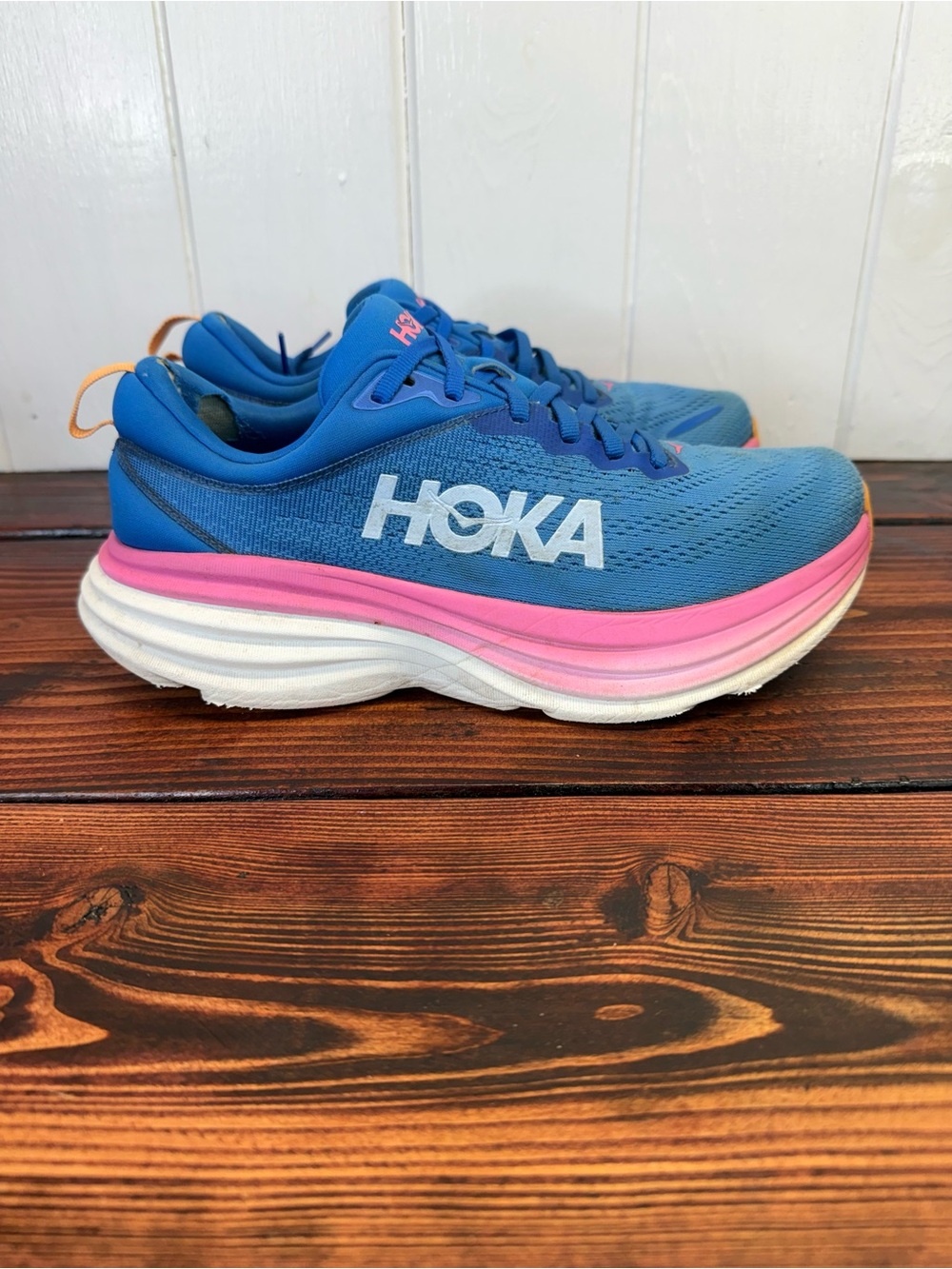 HOKA Bondi 8 Running Shoes Blue/Pink – Women’s Size 9 - Picture 2 of 10